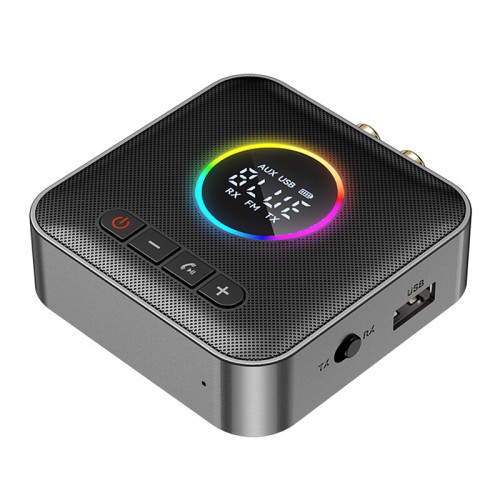 3 in 1 Digital Display bluetooth 5.4 Audio Transmitter Receiver FM Modulator Transmitter 3.5MM AUX RCA USB Type-C Multi-point Interface RGB Light Driver-free for Phone Tablet TV Speaker