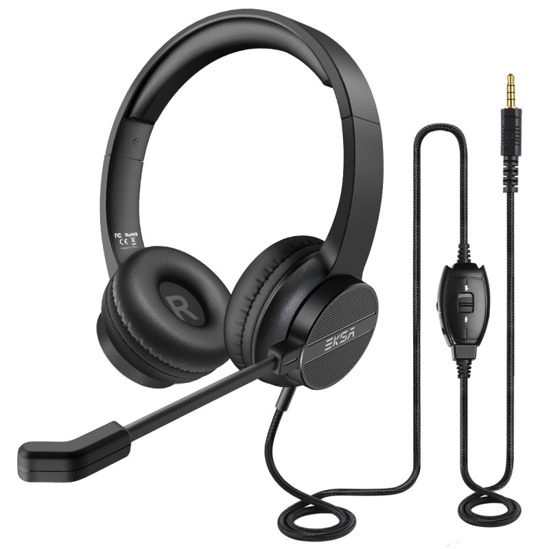 EKSA H12 3.5mm Wired Headphones with Microphone On-Ear Gaming Headset Gamer for PC/PS4/Xbox Call Centre/Traffic/Computer Headset