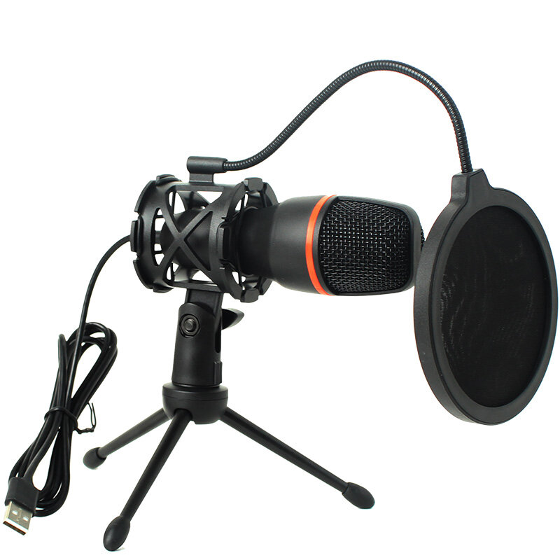 ME4 USB Wired Condenser Microphone RGB Video Noise Reduction Desktop Tripod Mic for Recording Live Conference