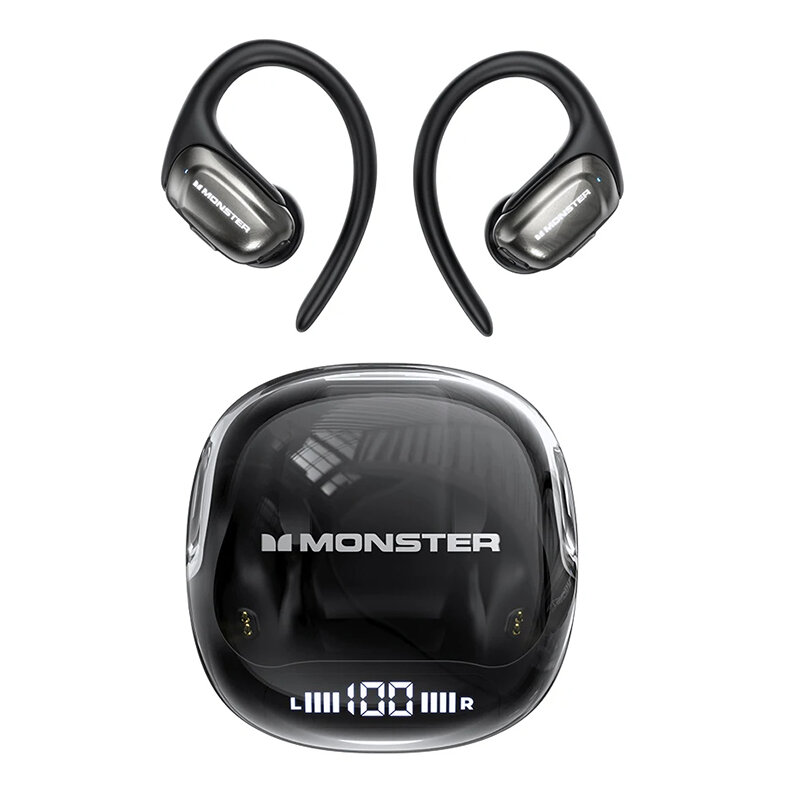 Monster iSport Lite TWS Earbuds Wireless bluetooth Earphone Digital Display HiFi Stereo Deep Bass ENC Noise Cancelling 24H Playback Earhooks Sports Headphones