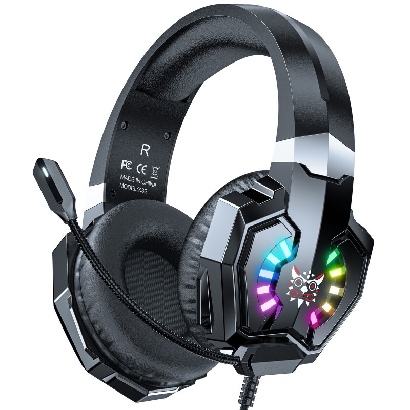 ONIKUMA X32 Gaming Headset Wired Headphone 50mm Drive Unit Stereo Surround Sound RGB Light HD Flexible Microphone Ergonomics USB 3.5mm On-head Wired Headphones