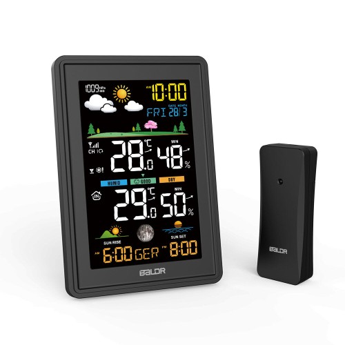 BALDR Wireless Digital Color Display Weather Station Clock Barometer Thermometer Hygrometer Trend Sun Time Forecast Sensor -40℃