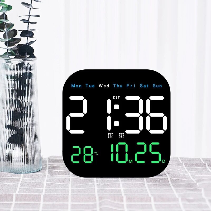 LED Wall Clock With Remote Control Display TemperatureTime Week And Date Fashion Living Room Desktop Alarm Electronic Clock