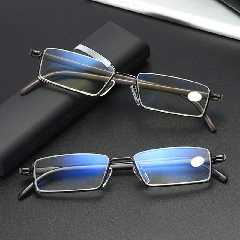 Unisex Anti-blue Light Metal Half-frame Hanging HD Light Reading Glasses Presbyopic Glasses With Box