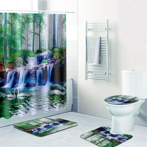 1/3/4Pcs Shower Curtain Bath Mat Toilet Lid Bath Carpet Bath Rugs Carpet