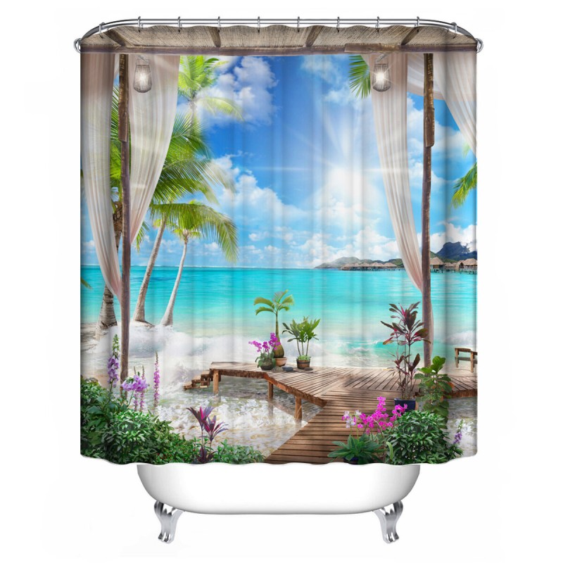 1/3Pcs Shower Curtain Set Bay Printing Toilet Cover Mat Bathroom Non-Slip Mat