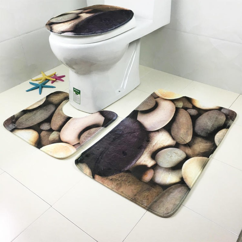 3 Piece Anti-slip Toilet Seat Carpet Mats Bathroom Stone Toilet Cover Stool Mat