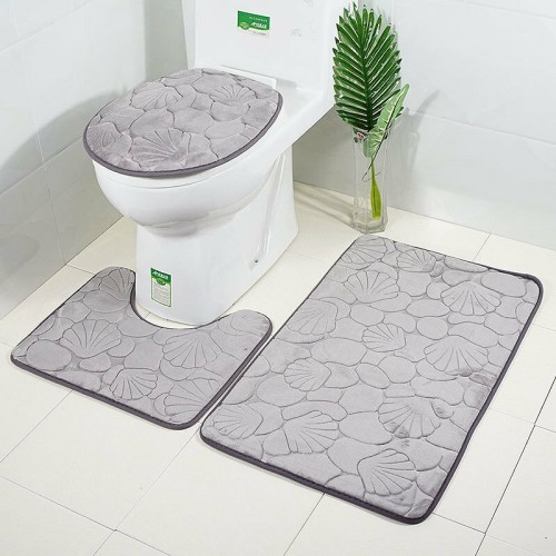 3pcs Embossing Bath Mat for Bathroom Memory Foam Bathroom Carpet Mat Toilet Mat Bathroom Floor Rug