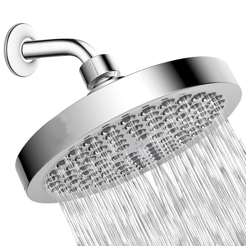 6" High Pressure Rain Shower Head Pressure-boosting Fully-plated Lotus-shaped with Bend Pipe Bathroom Rainfall Shower Head Black Silvery Angle Adjustable Showerhead