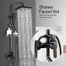 BVSOIVIA 3 IN 1 Bathroom Shower Faucet Rainfall Shower Set Matte Black Wall Mount Bathtub Shower Mixer Tap Shower System with Shelf