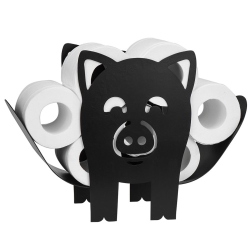 Black Toilet Paper Holder Metal Pig Shape Tissue Storage Rack