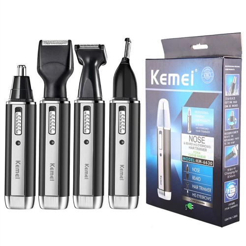 Kemei 4-in-1 Nose Ear Hair Trimmer with High-Quality Stainless Steel Blades Washable and Replaceable Trimming Head Compact Portable Design 60 minutes Working Time with Charging Indicator