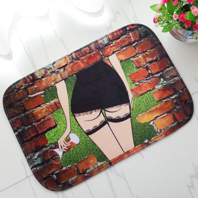 Modern Printing Club Style Women Bathroom Rug Polyester Carpet Toilet Cover Bath Mat