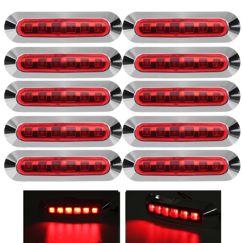 10PCS 12V 24V 6 LED Side Marker Lights Lamp Red for Truck Trailer Caravan Lorry Van