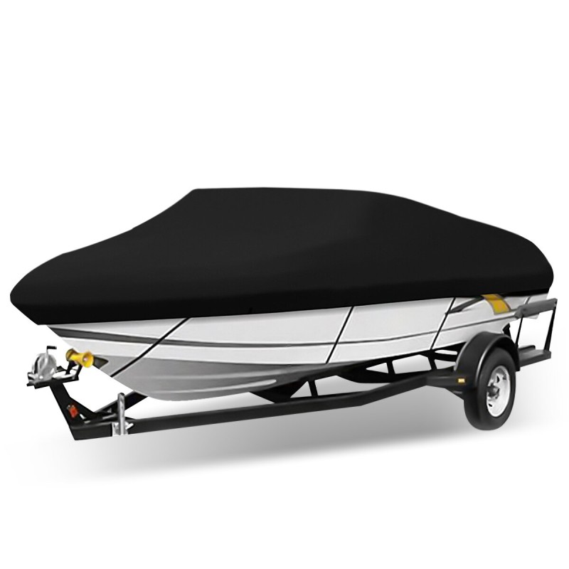 ELuto 11-13ft 14-16ft 17-19ft 20-22ft V-shape Boat Cover Waterproof UV-Protected Heavy Duty 210D Trailerable Canvas Black