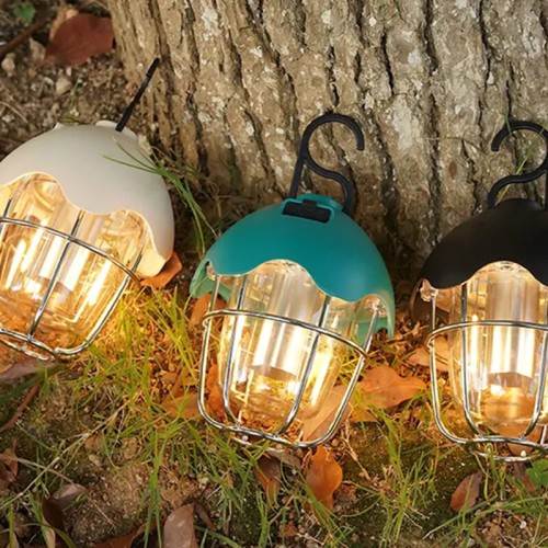 1200mAH Type-C Rechargeable LED Camping Light Multi-function Portable Tent Light with Hook Retro Ambient Lamp Stall Flashlight