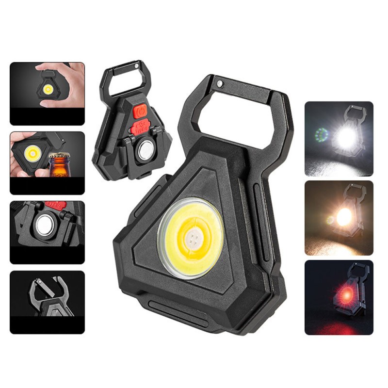 LED Keychain Light Type-c Rechargeable Portable Camping Lamp Powerful COB Torch With Magnet Hook Corkscrew Waterproof Work Light