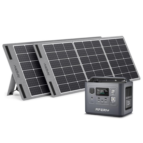 [UK Direct] Aferiy P010 800W 512Wh LiFePO4 Portable Power Station +2* S100 100W Solar Panel, UPS Pure Sine Wave Camping RV Home Emergency Portable Solar Generator UK Plug