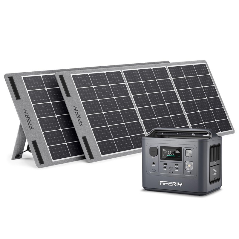 [UK Direct] Aferiy P010 800W 512Wh LiFePO4 Portable Power Station +2* S100 100W Solar Panel, UPS Pure Sine Wave Camping RV Home Emergency Portable Solar Generator UK Plug