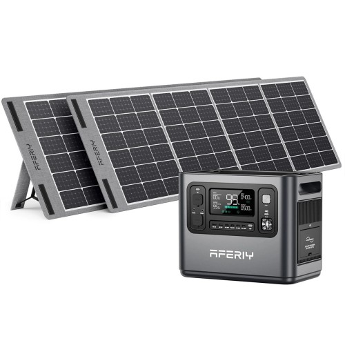 [UK Direct] Aferiy P110 1200W 1248Wh Portable Power Station LiFePO4 +2* S200 200W Solar Panel UPS Pure Sine Wave Camping RV Home Emergency Portable Generator UK Plug