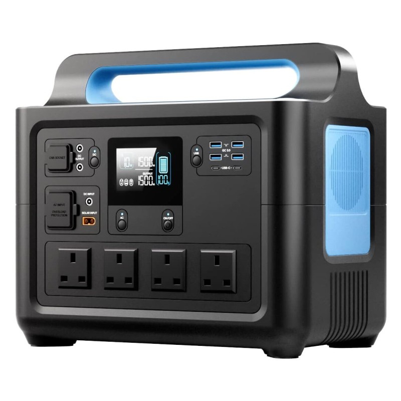 [UK Direct] VDL HS1500 1228WH/1500W Solar Power Station LiFePO4 Solar Generator Fully Charged 2 Hours Pure Sinewave AC Outlets Backup Battery Power Supply for Home Use Outdoor Camping RV UK Plug