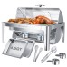 Warmounts 9QT Rectangular Roll Top Chafing Dish Buffet Set, Stainless Steel Catering Server Food Warmer with Glass Lid & Holder, Fuel Holder for Parties Wedding 63x44x42.1 cm