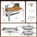 Warmounts 9QT Rectangular Roll Top Chafing Dish Buffet Set, Stainless Steel Catering Server Food Warmer with Glass Lid & Holder, Fuel Holder for Parties Wedding 63x44x42.1 cm