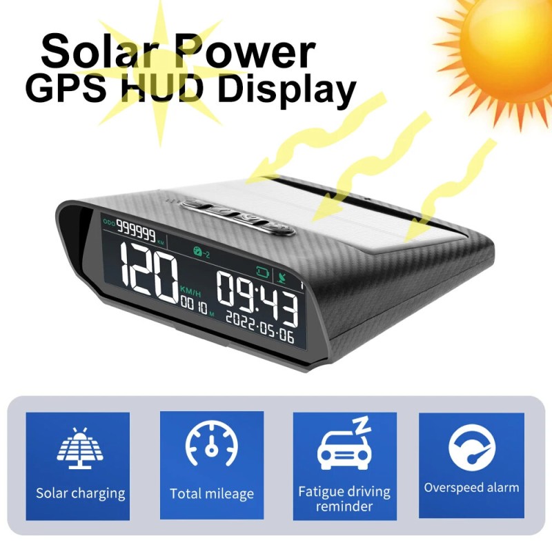 Car Solar GPS Head Up Display Wireless Speedometer Display Speed Time Date Auto Adjust Screen Brightness Car Clock