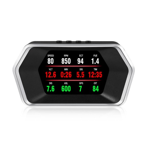 GEYIREN P17 4.3" OBD+GPS Dual System HUD Rotating LCD Detector Overspeed Water Temperature Speed Alarm Brake Turbine Test Mileage