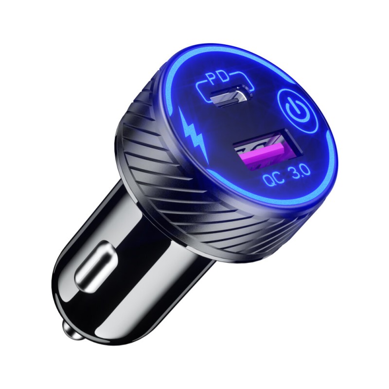 12-24V Dual USB Car Charger PD + QC3.0 Fast Charging With Aperture Touch Switch Metal Material for Bus Trailer RV Boats Motorcycles