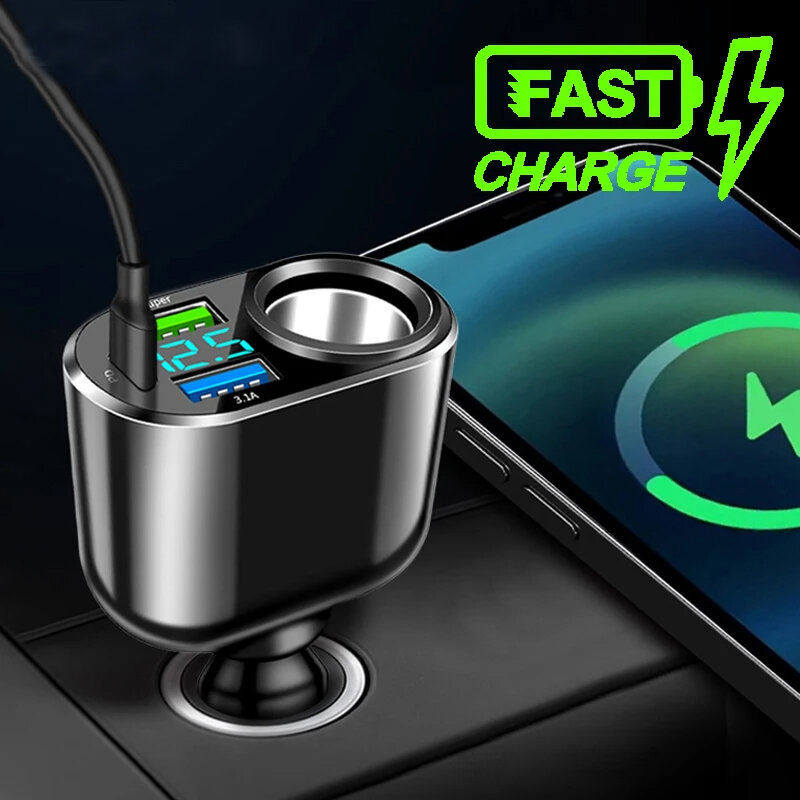 12V-24V Universal Car Charger  Car Fast Charge Adapter Socket 66W USB Phone Charger 360° Rotation for iPhone Samsung Xiaomi