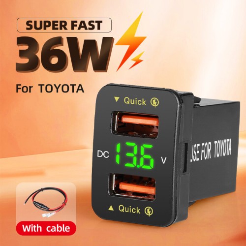 Dual USB QC Car Charger Socket Power Adapter With 12-24V Voltmeter LED Car Accessories 33mm*23mm For Toyota Quick Charge For Mobile Phone