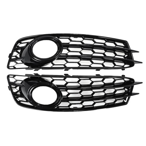 Front Fog Light Lamp Grille Grill Cover Honeycomb Hex Glossy Black For Audi A3 8P S-Line 2009-2012