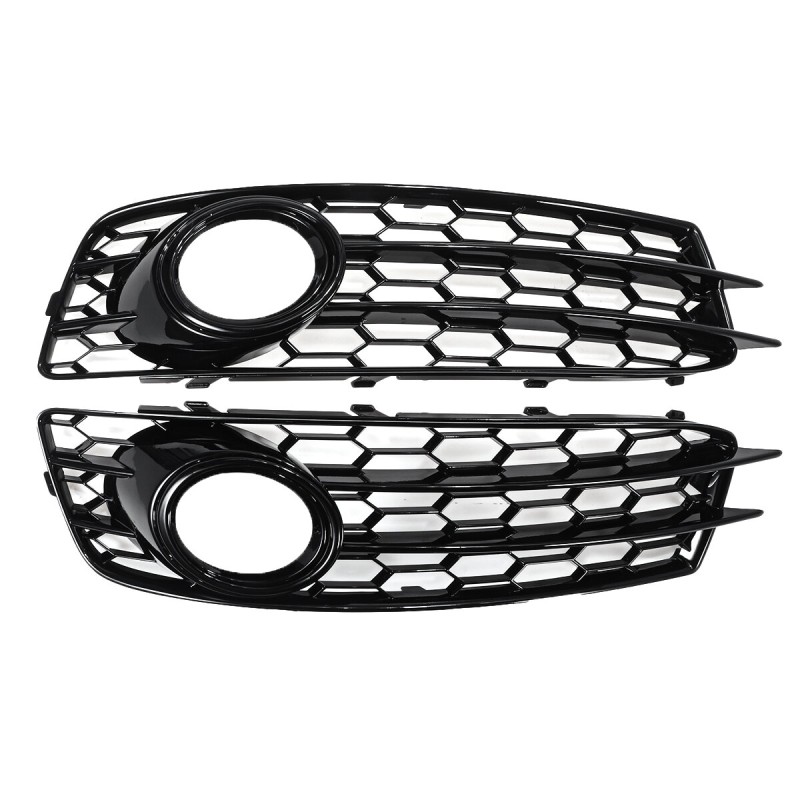 Front Fog Light Lamp Grille Grill Cover Honeycomb Hex Glossy Black For Audi A3 8P S-Line 2009-2012