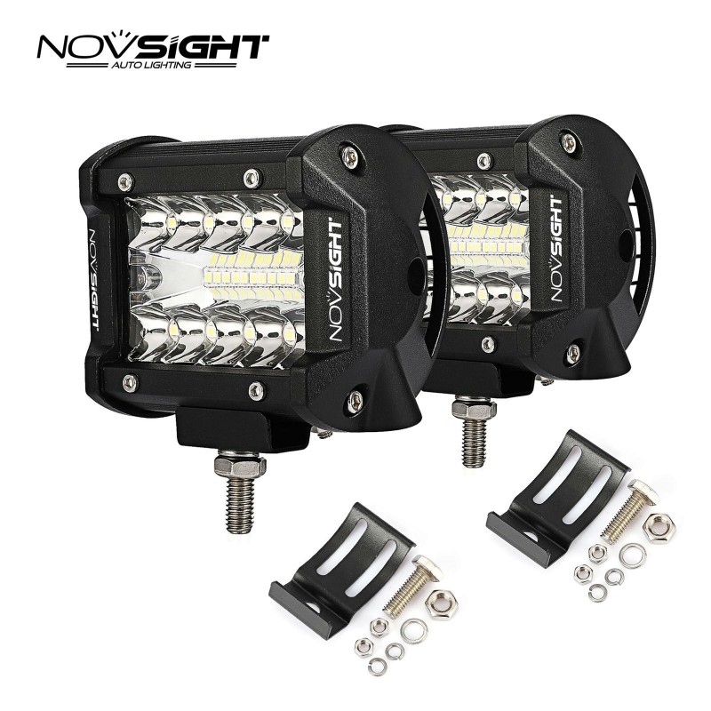 NOVSIGHT 2PCS 4inch 60W LED Work Light Bar 3 Row Spot Lamp IP68 Waterproof For ATV UTV SUV Off Road