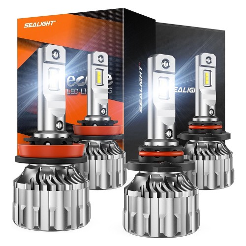 SEALIGHT S6 Pair 36000 Lumens LED Car Headlight Bulbs Front Fog Lamp 6500K Cool White Hi Low Beamwith Cooling Fan