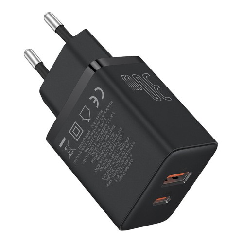 Baseus Cube 30W 2-Port USB PD Charger USB-A+Type-C PD3.0 QC3.0 BC1.2 PPS Apple 2.4 Fast Charging Wall Charger Adapter EU Plug for iPhone 15 14 13 for Huawei Mate60 Pro for Samsung S24 for Xiaomi 14pro