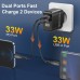 [GaN Tech]USLION 65W 2-Port USB PD Charger Dual 33W USB-A PD3.0 QC3.0 PPS Fast Charging Wall Charger Adapter EU Plug US Plug UK Plug for Xiaomi 12 for Redmi K30 Pro for iPhon13 for Samsung Galaxy S21