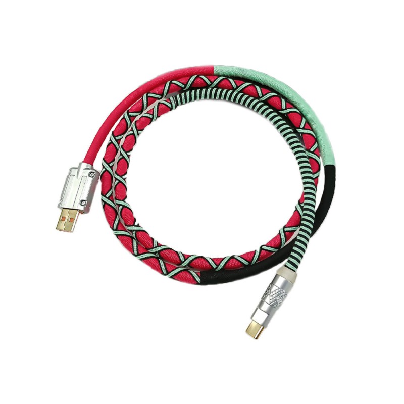 HCC 1m USB Type-C Fast Charging Cable for Keyboard Coiled Weaved Line Handmade Woven Folk-custom Data Cable