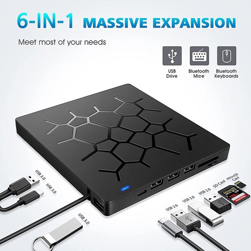 External CD/DVD Drive USB 3.0 Type-C 6 in 1 DVD Drive Player Optical Drive With SD/TF & USB3.0 Slots Optical Drives For PC Laptop