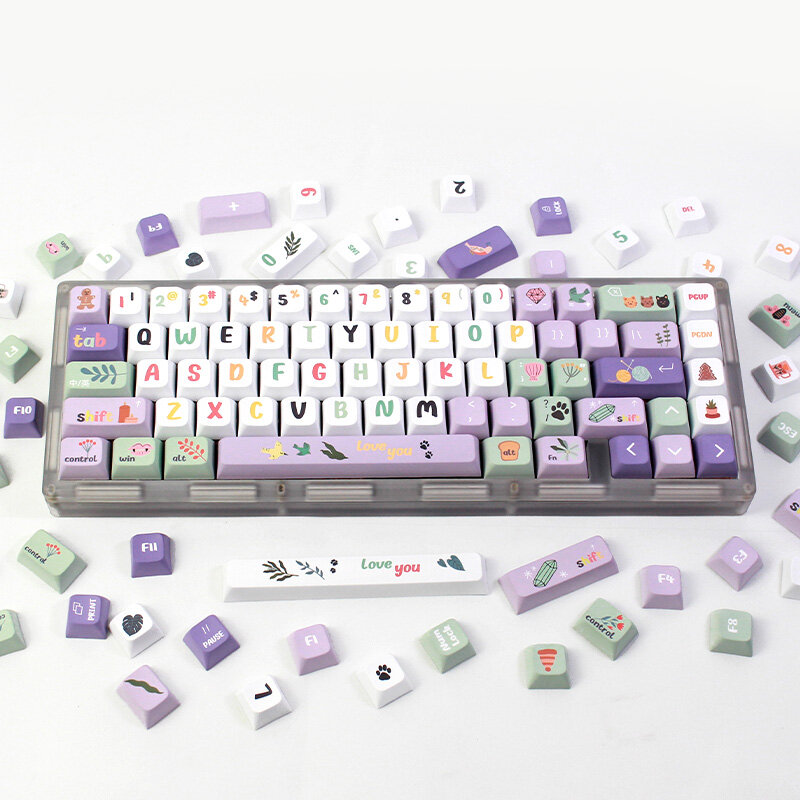 124 Keys A Midsummer Night's Dream Theme PBT Keycap Set XDA Profile Sublimation Purple Keycaps for Mechanical Keyboards