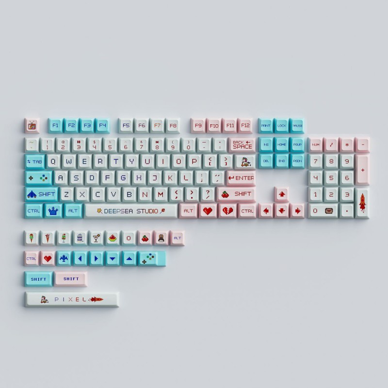 125 Keys Pixel Game PBT Keycap Set XDA Profile Sublimation Japanese Custom Keycaps for Mechanical Keyboards