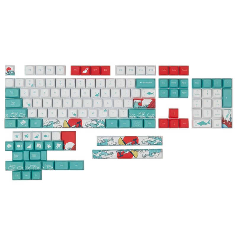 128 Keys Coral Sea Keycap Set XDA Profile PBT Sublimation Keycaps for DIY Mechanical Keyboards