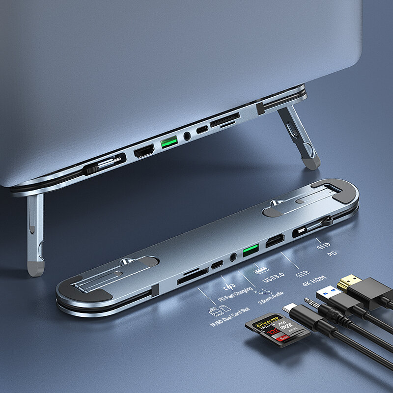Bakeey 6-in-1 Stand Bracket Type-C Docking Station USB Hubs with USB3.0 4K HDMI PD3.0 SD/TF Card Reader 3.5mm Audio for Laptop Matebook HUAWEI XIAOMI