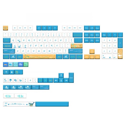 JSJT 137 Keys Ocean Trip PBT Keycap Set XDA Profile Five-sided Sublimation Custom Keycaps for Mechanical Keyboards