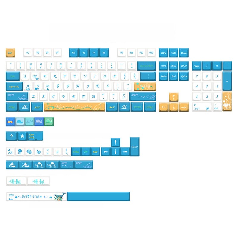 JSJT 137 Keys Ocean Trip PBT Keycap Set XDA Profile Five-sided Sublimation Custom Keycaps for Mechanical Keyboards
