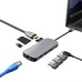 Pobod 8 in 1 Type-C Docking Station with USB3.0*3 PD100W USB-C 4K@60Hz HDMI RJ45 SD/TF Card Reader Slot Multiport Hub Splitter Adaptor for PC Laptop