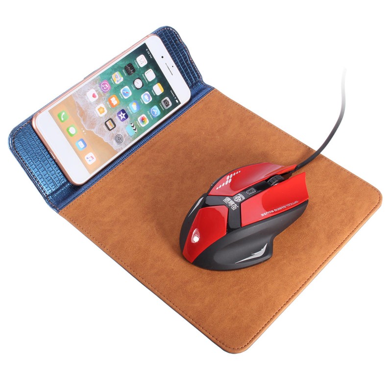 Qi Wireless Charging Mouse Pad PV Leather Charging for Moblie Phone