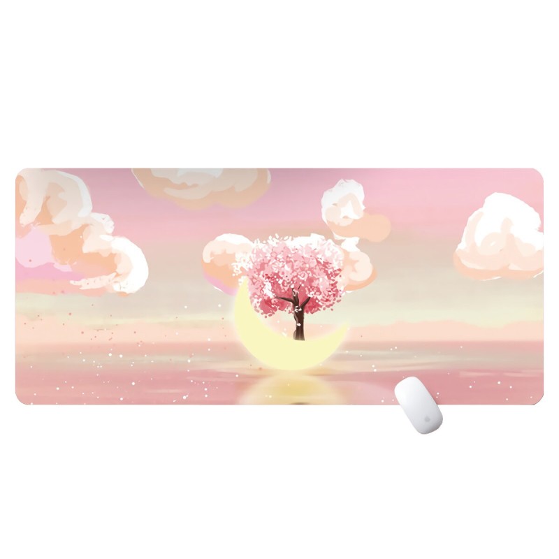 Scenery Keyboard & Mouse Pad Moon and Cherry Blossoms Large Mouse Pad Keyboard Mat 800*300*2mm/900*400*2mm for Home Office
