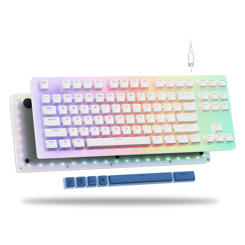 XVX Womier K87 Pro 87 Keys TKL Acrylic Mechanical Gaming Keyboard Hot Swappable PBT Pudding Keycap Gateron Red Switches RGB USB Type-C Wired Gaming Keyboard for Home Office Gamer